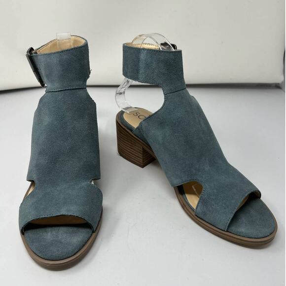 Sole Society Tally Sandals Blue Suede Cutout Peep Toe Ankle Buckle Closure 8M - Picture 2 of 10